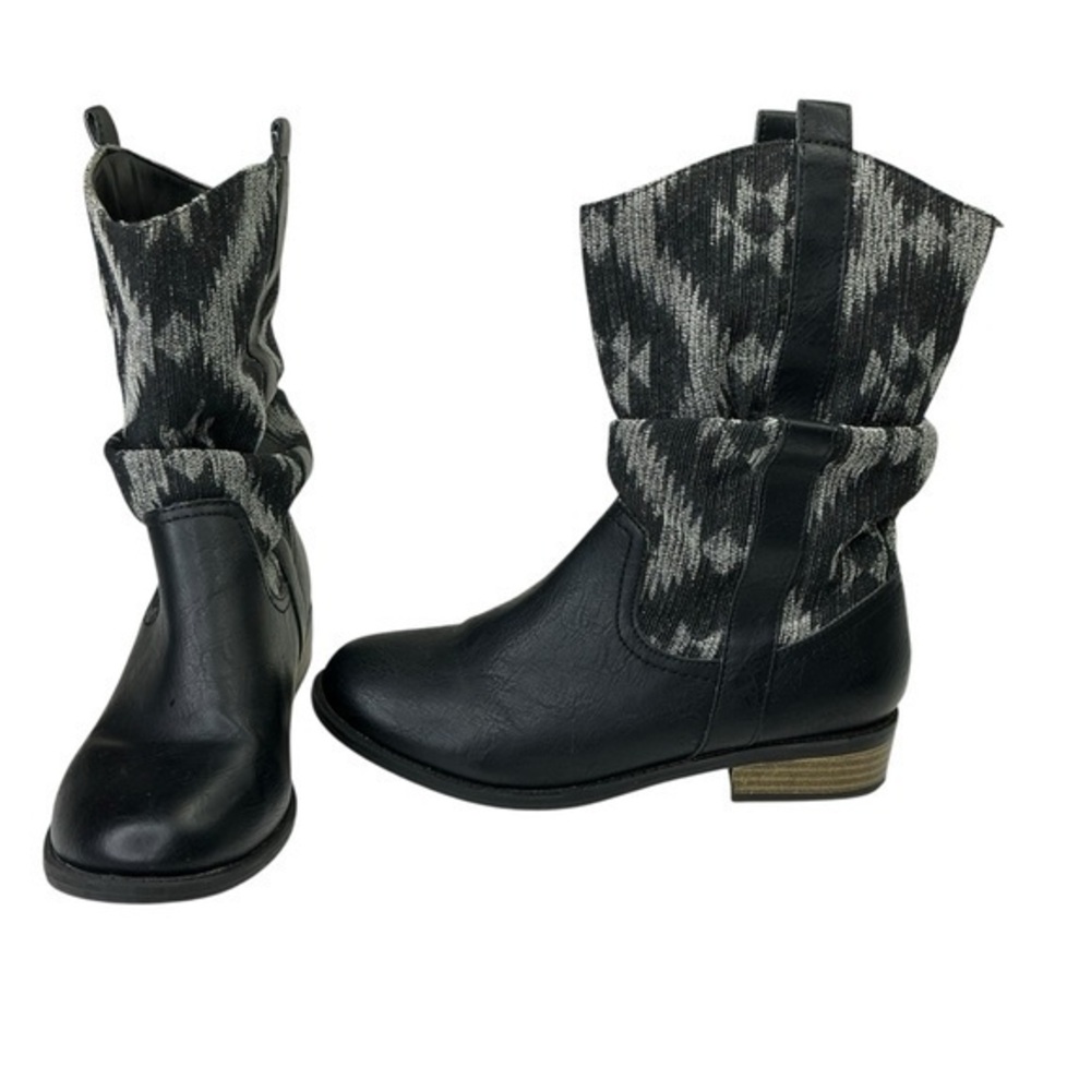 Old Navy Black and Gray Girls Boots Size 2 Southwestern Print Slouchy Style